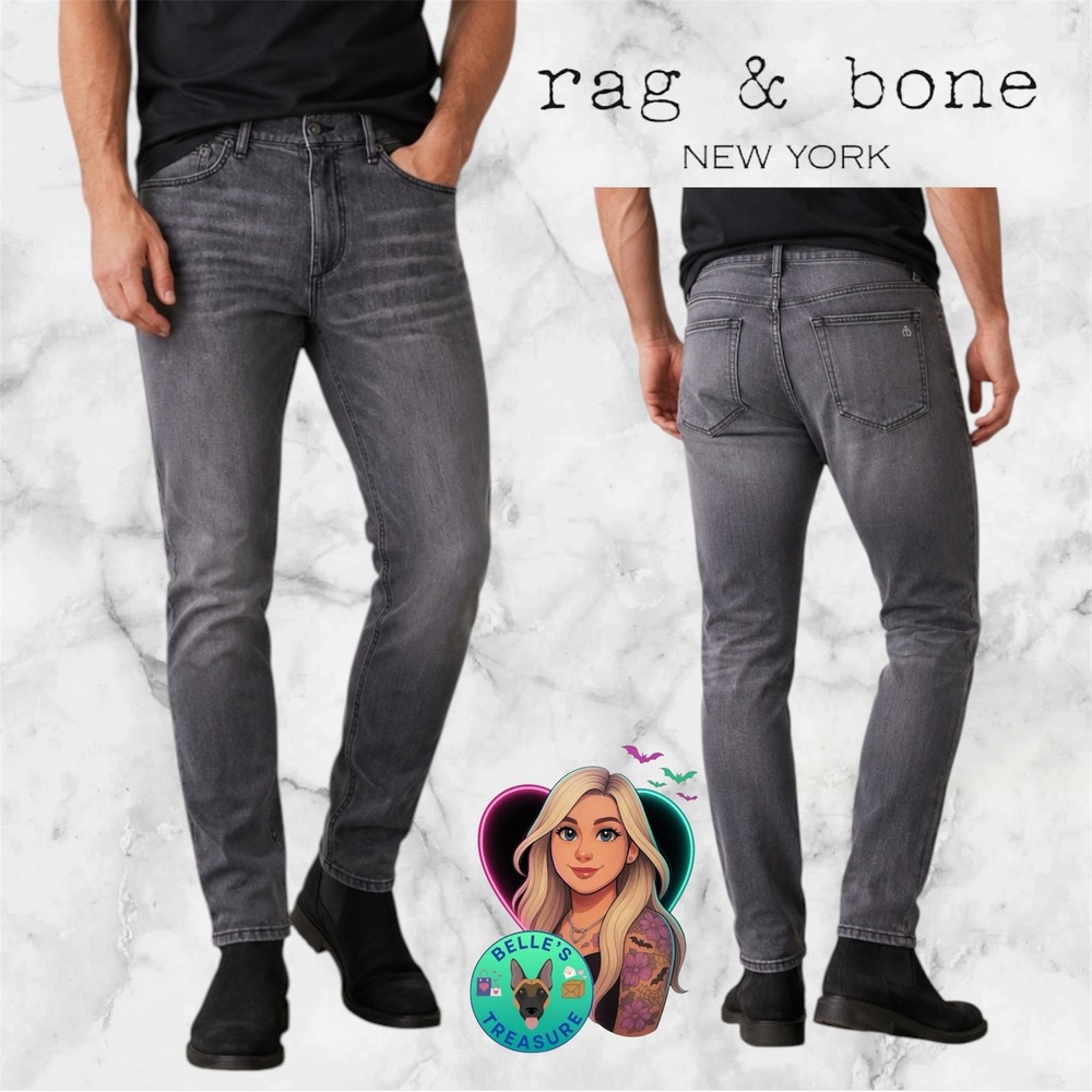 Rag & Bone Men's 34x32 Fit 1 Slim Straight Jeans Skinny Stretch Grey Denim $298